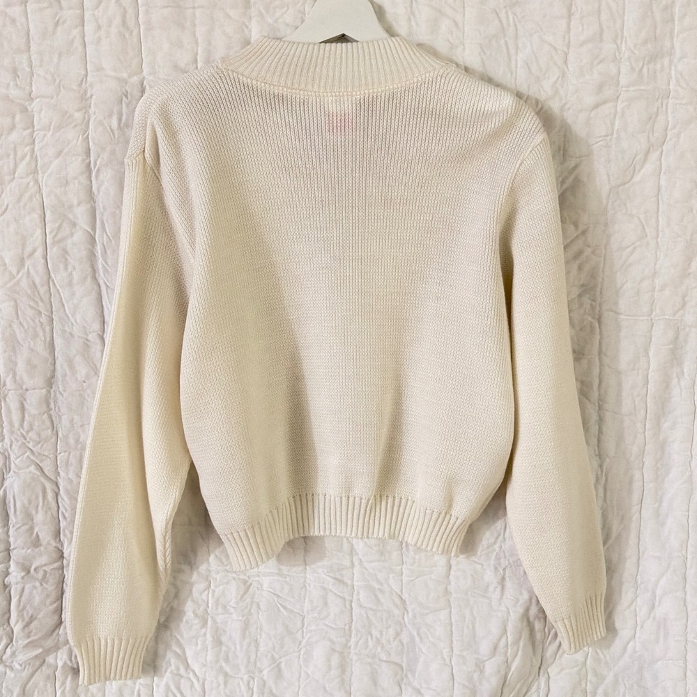 Mondor Womens Cream Full Zip Mock Neck Knit Sweater Ring Pull Made in Canada M